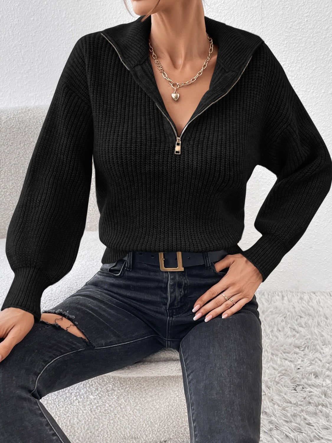 Honey Half Zip Dropped Shoulder Sweater