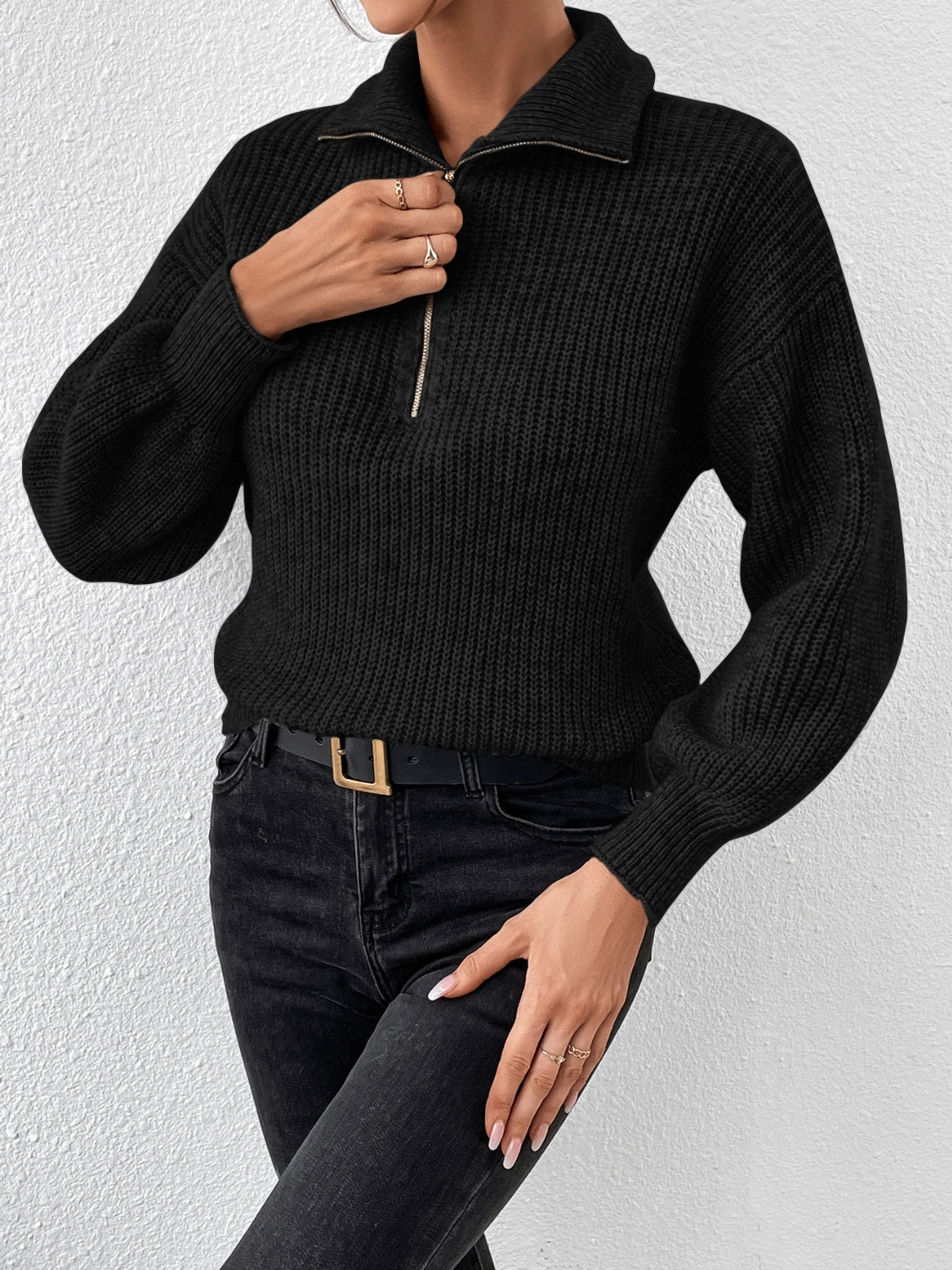 Honey Half Zip Dropped Shoulder Sweater